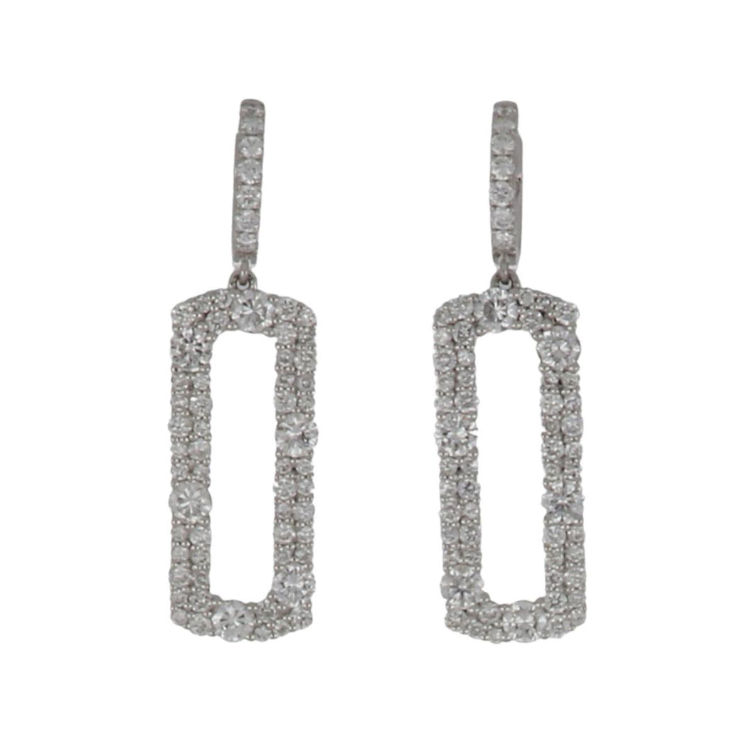 18K White Gold Diamond Rectangle Drop Earrings