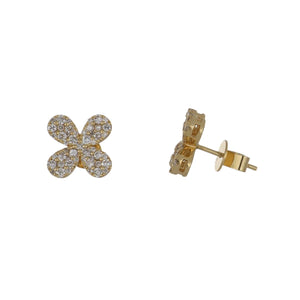 18K Gold Pavé Diamond Clover Stud Earrings