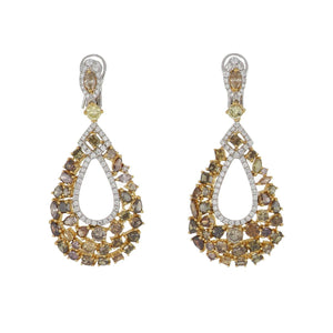 Estate 18K Two-Toned Gold Fancy Colored Diamond Drop Earrings