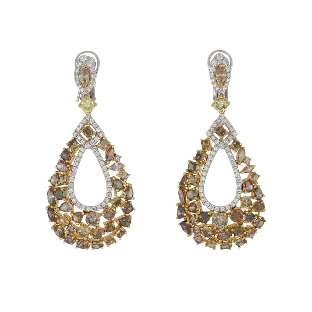 Estate 18K Two-Toned Gold Fancy Colored Diamond Drop Earrings