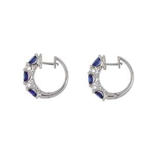 18K White Gold Sapphire and Diamond Hoop Earrings