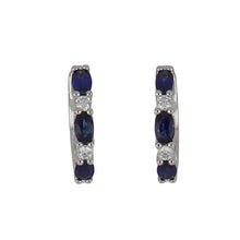 Load image into Gallery viewer, 18K White Gold Sapphire and Diamond Hoop Earrings
