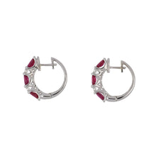 Load image into Gallery viewer, 18K White Gold Ruby and Diamond Hoop Earrings
