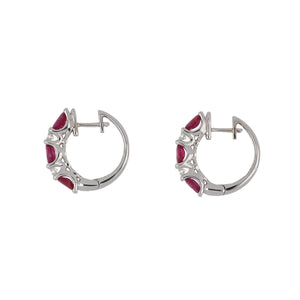 18K White Gold Ruby and Diamond Hoop Earrings