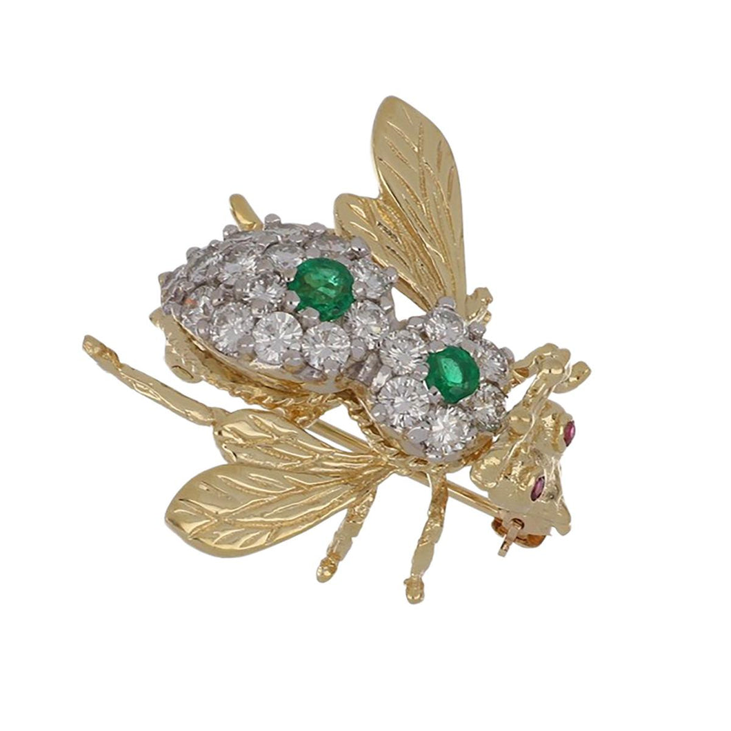 Mid-Century 14K Two-Tone Gold Fly Pin with Rubies