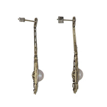 Load image into Gallery viewer, Art Deco Platinum and 18K Gold Pearl and Diamond Drop Earrings
