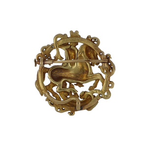 Important Art Nouveau Platinum and 18K Gold Pin with St. George and The Dragon