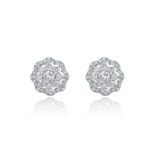 18K White Gold Diamond Cluster Studs with Halo