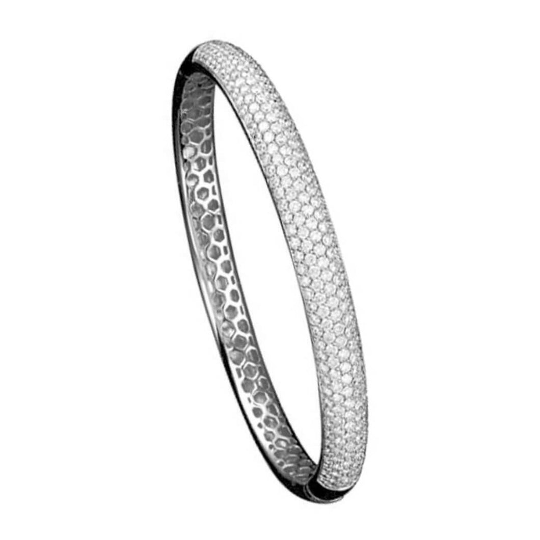 18K White Gold Pavé Diamond Half Bangle 4.22 ctw