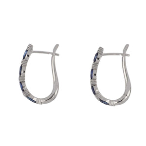 14K White Gold Sapphire and Diamond Oblong Hoop Earrings