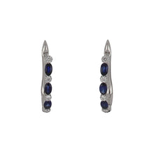 Load image into Gallery viewer, 14K White Gold Sapphire and Diamond Oblong Hoop Earrings
