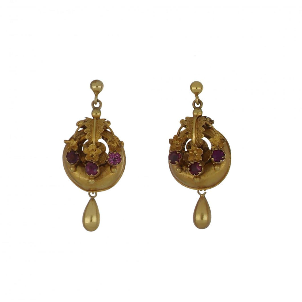 Victorian 18K Gold Almandine Garnet Drop Earrings