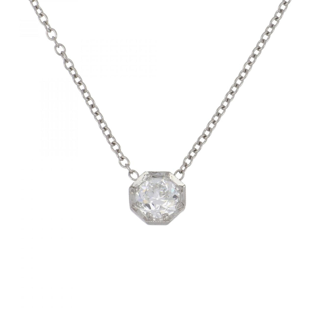Platinum Old European-Cut Diamond Pendant Necklace
