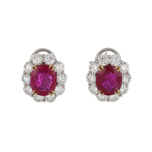 Platinum and 18K White Gold Burma Ruby and Diamond Earrings