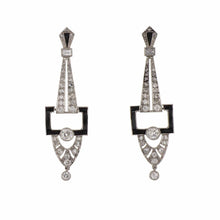 Load image into Gallery viewer, Geometric Diamond and Onyx Platinum Drop Earrings
