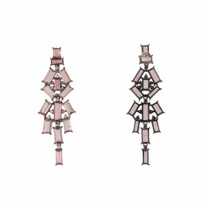 Sterling Silver Pink Tourmaline Geometric Design Drop Earrings