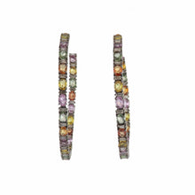 Load image into Gallery viewer, Sterling Silver and 14K Gold Multicolored Sapphire Hoop Earrings
