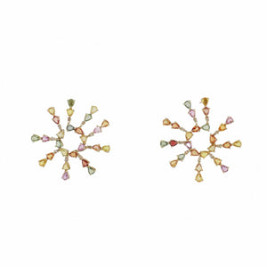 Sterling Silver and 14K Gold Multicolored Sapphire Pinwheel Earrings