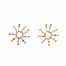 Load image into Gallery viewer, Sterling Silver and 14K Gold Multicolored Sapphire Pinwheel Earrings
