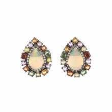 Load image into Gallery viewer, Sterling Silver Multi-colored Sapphire and Opal Button Earrings
