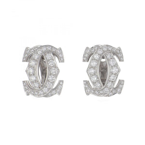 Estate Cartier 18K White Gold Pavé Diamond Double C Collar Necklace and Earrings