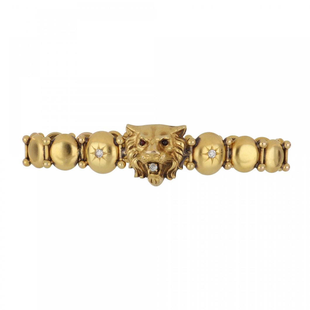 Victorian 18K Gold Lion's Head Plaque Link Bracelet