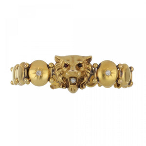 Victorian 18K Gold Lion's Head Plaque Link Bracelet
