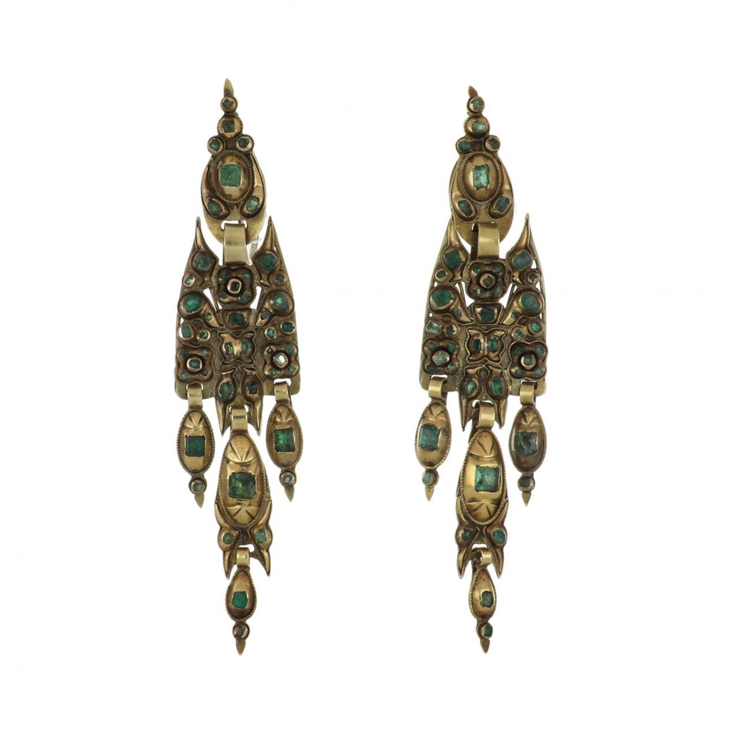 Important Georgian Emerald 18K Gold Day/Night Earrings