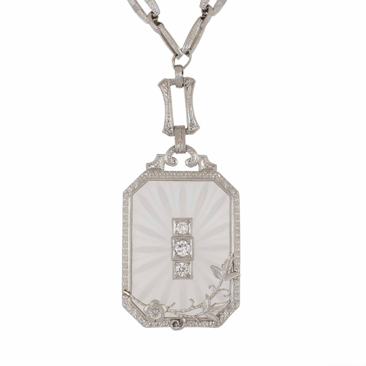 Antique Art Deco pendant & silver necklace 935 & 835, solid with a genuine  marcasite and big red gem - Catawiki