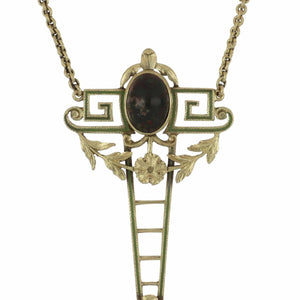 Important Art Nouveau 18K Green Gold Bloodstone Drop Necklace