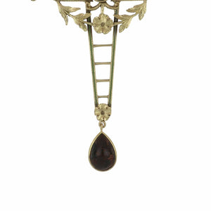 Important Art Nouveau 18K Green Gold Bloodstone Drop Necklace