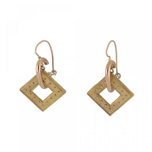 Mid-Victorian Open Square Two-Tone Gold Drop Earrings
