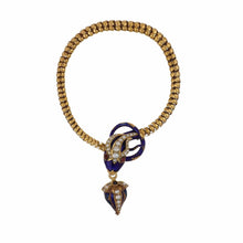 Load image into Gallery viewer, Important Victorian Enamel Serpent and Heart Pendant 18K Gold Bracelet
