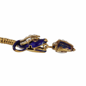 Important Victorian Enamel Serpent and Heart Pendant 18K Gold Bracelet