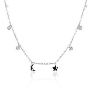 18K White Gold Diamond Moon and Star Multi-Pendant Necklace  0.50 ctw