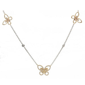 18K Two-Tone Gold Dimond Butterfly Station Necklace 4.00 ctw