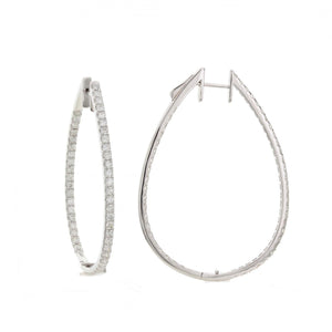 18K White Gold Large Diamond Oval Hoop Earrings 2.80 ctw