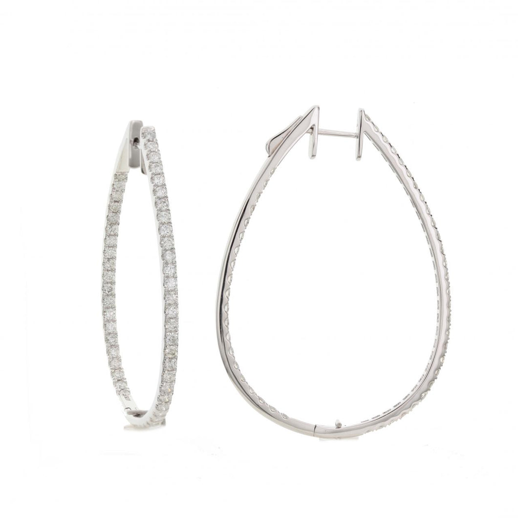 18K White Gold Large Diamond Oval Hoop Earrings 2.80 ctw