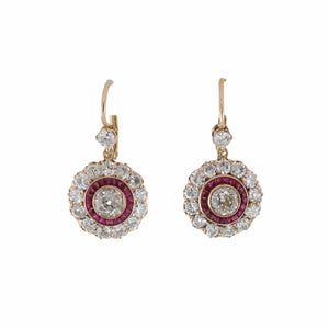 Early Art Deco 18K Rose Gold Ruby and Diamond Earrings