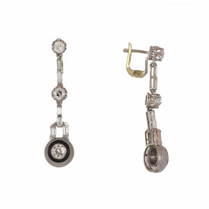 Art Deco Enamel and Rock Crystal Platinum 18K Gold Earrings