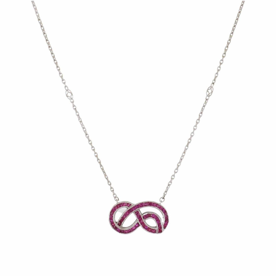 Antique-Style Platinum Ruby Pretzel Pendant Necklace