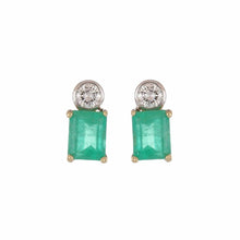 Load image into Gallery viewer, 18K Gold Emerald and Diamond Stud Earrings
