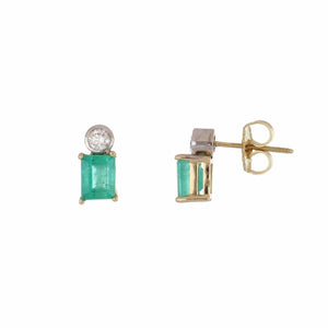 18K Gold Emerald and Diamond Stud Earrings