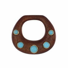 Load image into Gallery viewer, Seaman Schepps 18K Gold Walnut Wood and Turquoise Earring Drops
