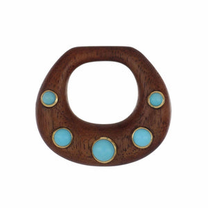 Seaman Schepps 18K Gold Walnut Wood and Turquoise Earring Drops