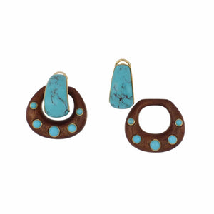 Seaman Schepps 18K Gold Walnut Wood and Turquoise Earring Drops