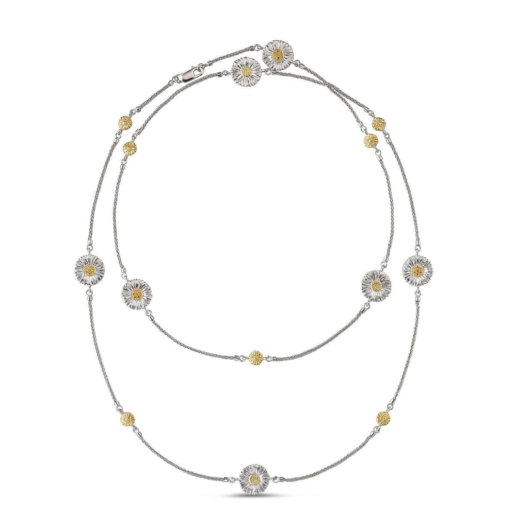 Buccellati Sterling Silver Daisy Sautoir Necklace with Diamonds