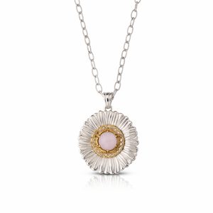 Buccellati Sterling Silver 'Blossom Color' Pink Opal and Diamond Daisy Pendant Necklace