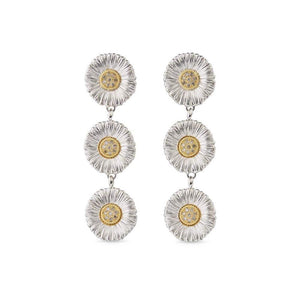 Buccellati Sterling Silver 'Blossom' Triple Pendant Daisy Drop Earrings with Diamonds