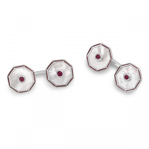 Deakin & Francis Sterling Silver Octagonal Cufflinks With Mother-Of-Pearl And Ruby